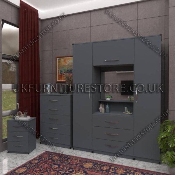 Gray 2 Door Wardrobe, Vanity & Drawers