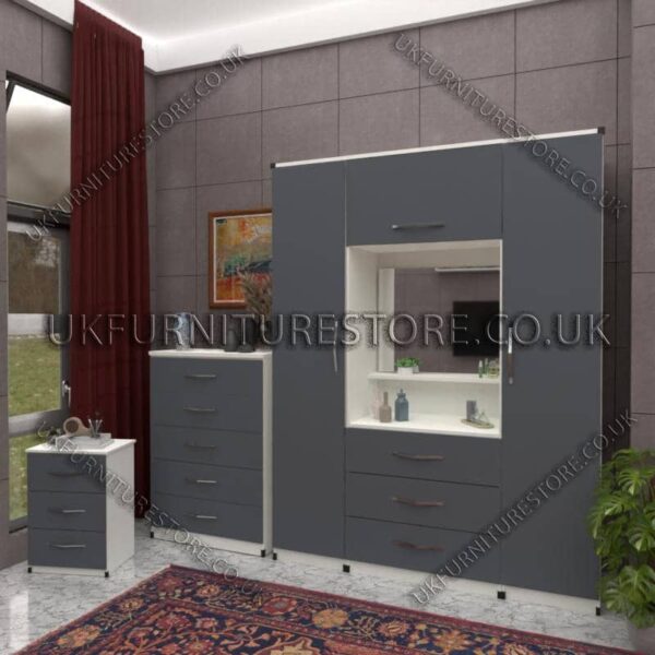 Front Gray Side White 2 Door Wardrobe, Vanity & Drawers