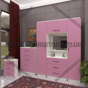 Front Pink Side White 2-Door Wardrobe, Vanity & Drawers