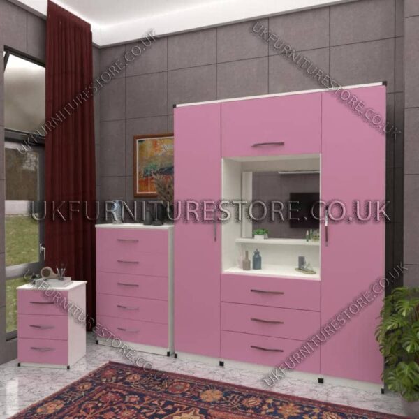 Front Pink Side White 2-Door Wardrobe, Vanity & Drawers