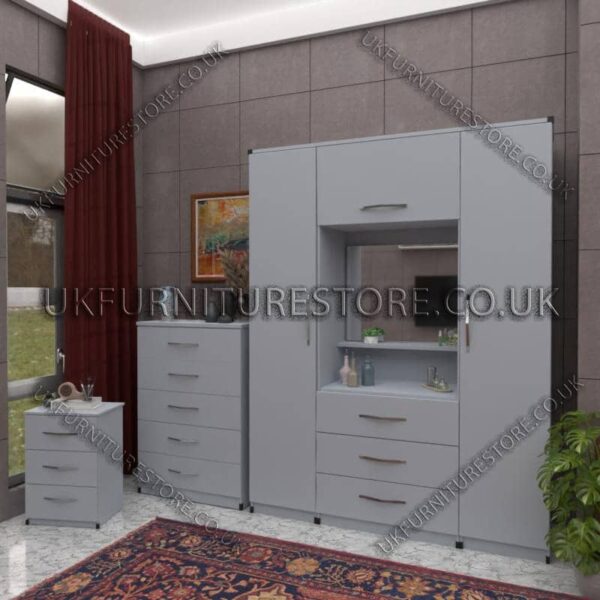Silver 2 Door Wardrobe, Vanity & Drawers