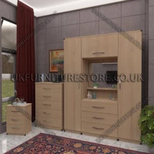 Oak 2 Door Wardrobe, Vanity & Drawers