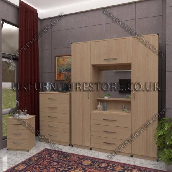 Oak 2 Door Wardrobe, Vanity & Drawers