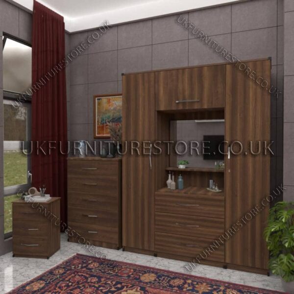 Walnut 2 Door Wardrobe, Vanity & Drawers
