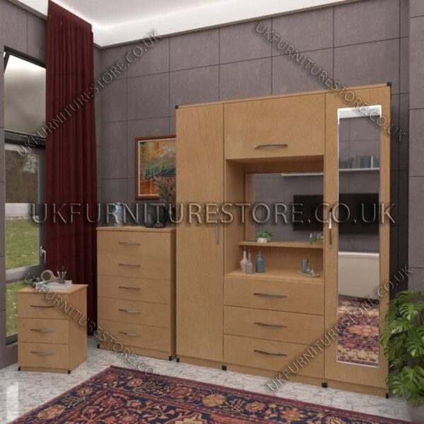 Beech 2 Door 1 Mirror Wardrobe, Vanity & Drawer Set
