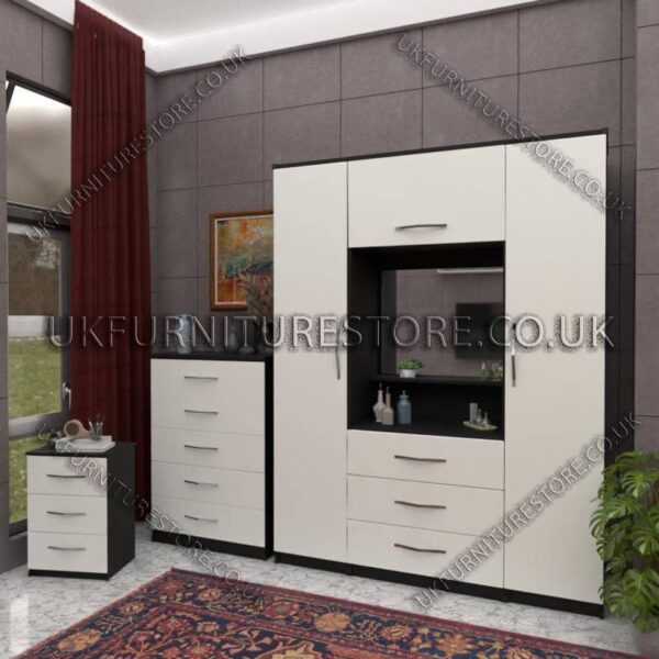 "Ultimate Bedroom Bundle: 2-Door Wardrobe, Vanity, & Drawers"