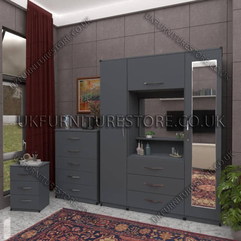 Gray 2 Door 1 Mirror Wardrobe, Vanity & Drawer Set
