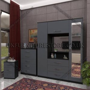 Front Gray Side Black 2 Door 1 Mirror Wardrobe, Vanity & Drawer Set