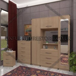 Oak 2 Door 1 Mirror Wardrobe, Vanity & Drawer Set