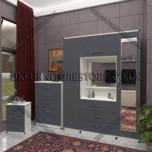 Front Gray Side White 2 Door 1 Mirror Wardrobe, Vanity & Drawer Set