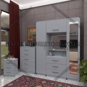 Silver 2 Door 1 Mirrors Wardrobe, Vanity & Drawer Set