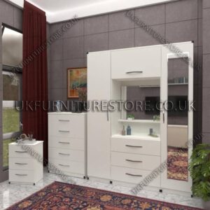 White 2 Door 1 Mirror Wardrobe, Vanity & Drawer Set