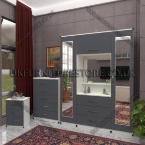 Front Gray Side White 2 Door 2 Mirrors Wardrobe, Vanity & Drawer Set for Bedroom