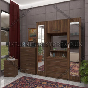 Oak 2 Door 2 Mirrors Wardrobe, Vanity & Drawer Set for Bedroom