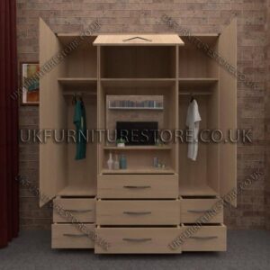 Oak 2 Door Wardrobe & Vanity With 7 Bottom Drawers