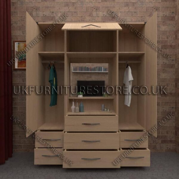Oak 2 Door Wardrobe & Vanity With 7 Bottom Drawers