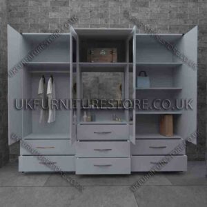 Silver 5 Door Wardrobe With Vanity and 7 Bottom Drawers