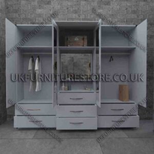 Silver 5 Door Wardrobe With Vanity and 7 Bottom Drawers