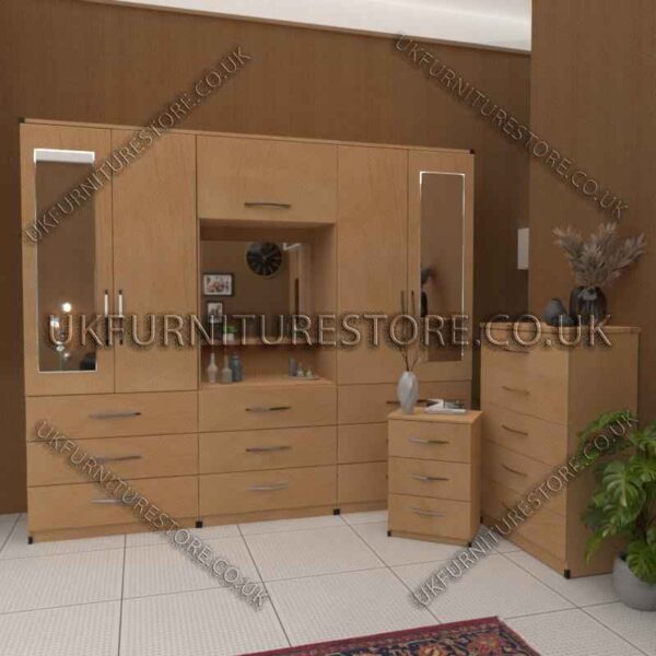Stylish 4-Door Wardrobe with Drawers & Bedside Cabinet