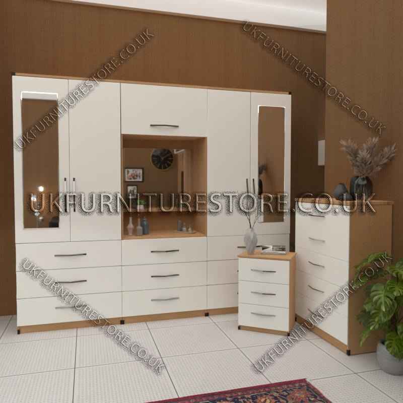 Stylish 4-Door Wardrobe with Drawers & Bedside Cabinet
