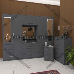 Stylish 4-Door Wardrobe with Drawers & Bedside Cabinet