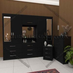 Stylish 4-Door Wardrobe with Drawers & Bedside Cabinet