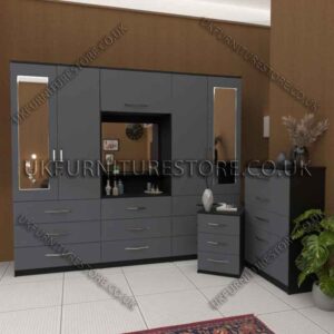 Stylish 4-Door Wardrobe with Drawers & Bedside Cabinet
