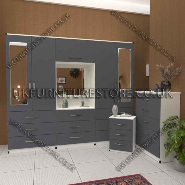 Stylish 4-Door Wardrobe with Drawers & Bedside Cabinet