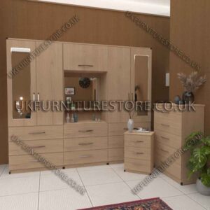 Stylish 4-Door Wardrobe with Drawers & Bedside Cabinet