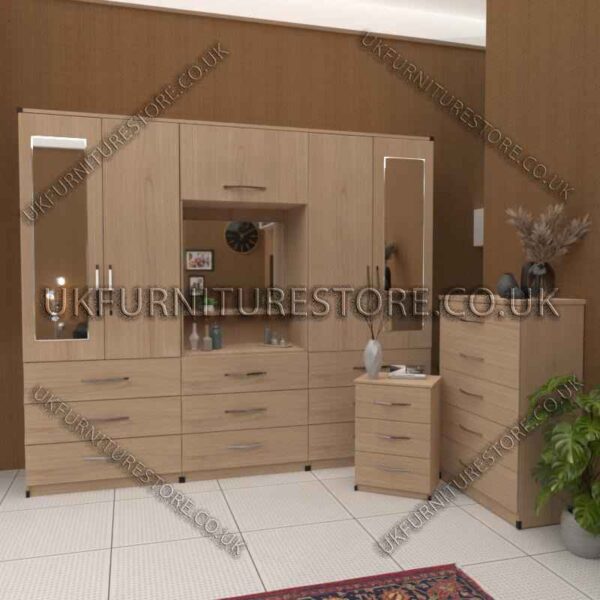 Stylish 4-Door Wardrobe with Drawers & Bedside Cabinet