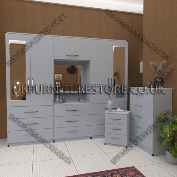 Stylish 4-Door Wardrobe with Drawers & Bedside Cabinet