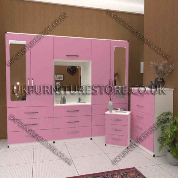 Stylish 4-Door Wardrobe with Drawers & Bedside Cabinet