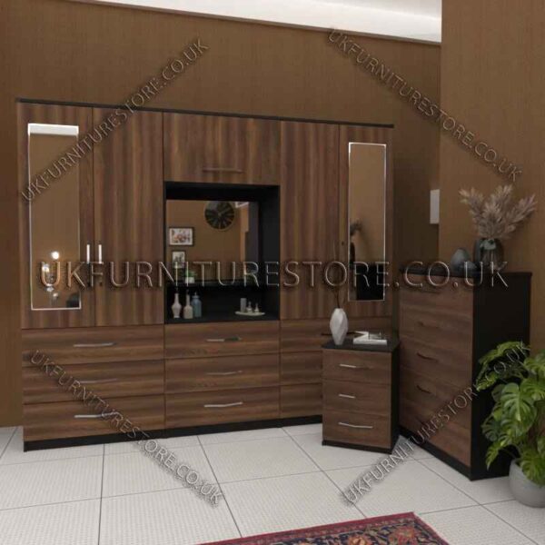 Stylish 4-Door Wardrobe with Drawers & Bedside Cabinet