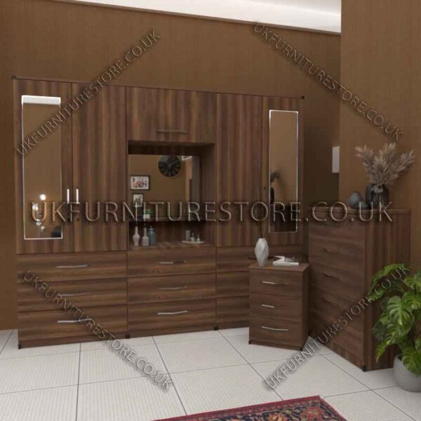 Stylish 4-Door Wardrobe with Drawers & Bedside Cabinet