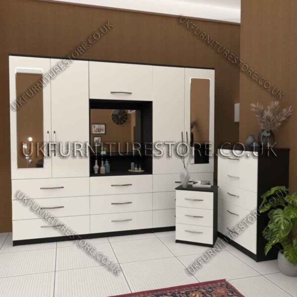 Stylish 4-Door Wardrobe with Drawers & Bedside Cabinet