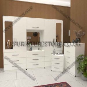 Stylish 4-Door Wardrobe with Drawers & Bedside Cabinet