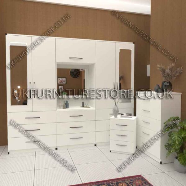 Stylish 4-Door Wardrobe with Drawers & Bedside Cabinet