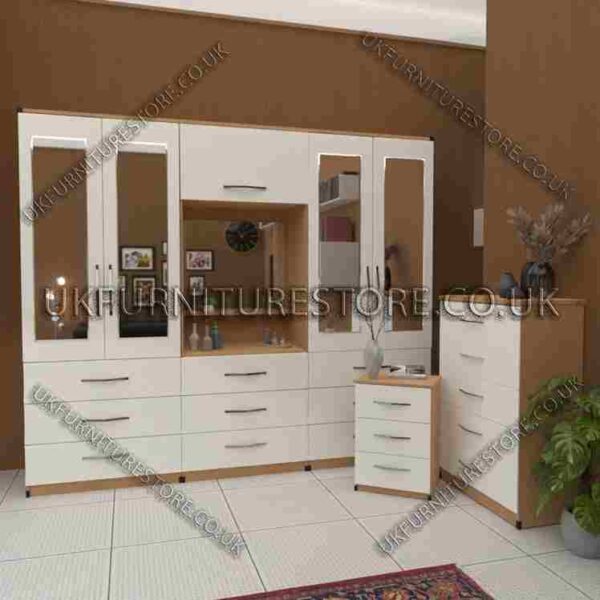 4-Door Wardrobe with Drawers & Bedside Cabinet