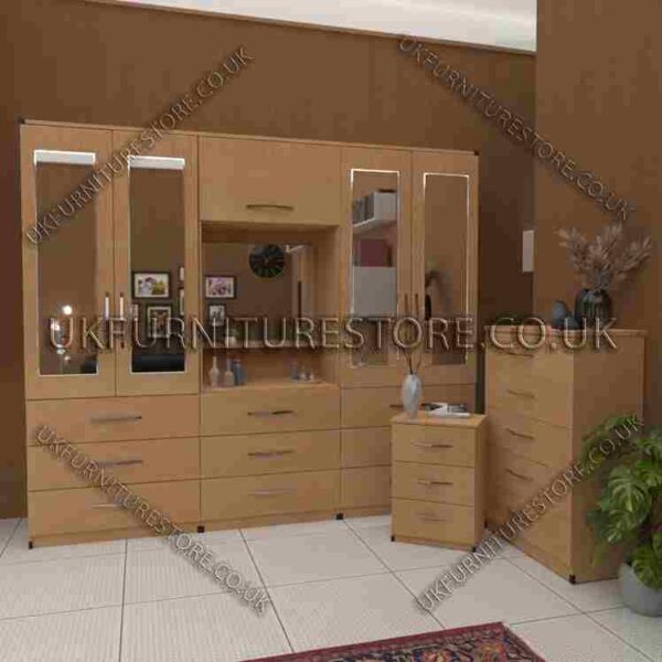 4-Door Wardrobe with Drawers & Bedside Cabinet