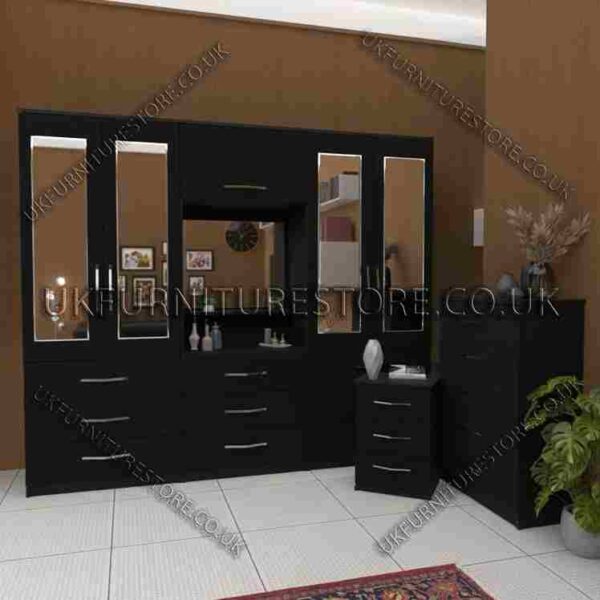 4-Door Wardrobe with Drawers & Bedside Cabinet