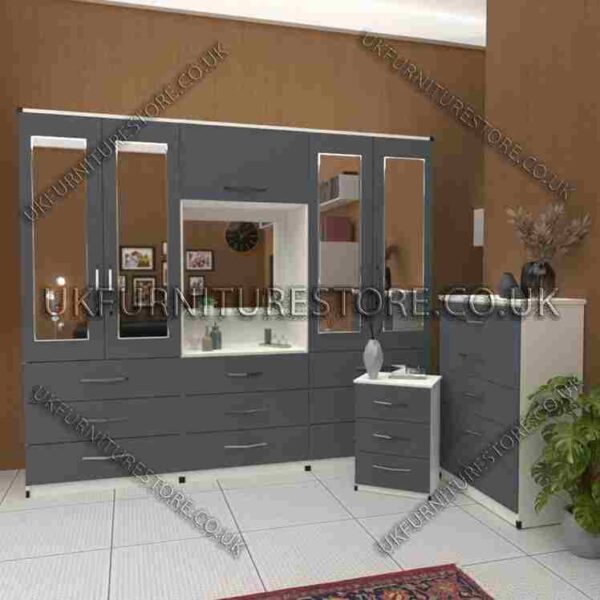 4-Door Wardrobe with Drawers & Bedside Cabinet