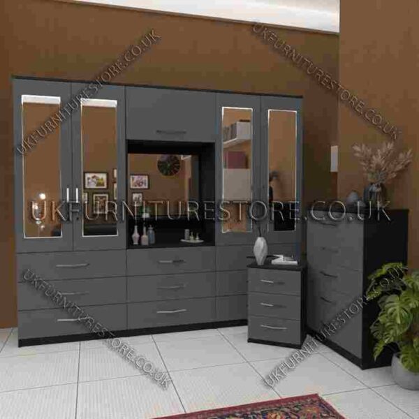 4-Door Wardrobe with Drawers & Bedside Cabinet