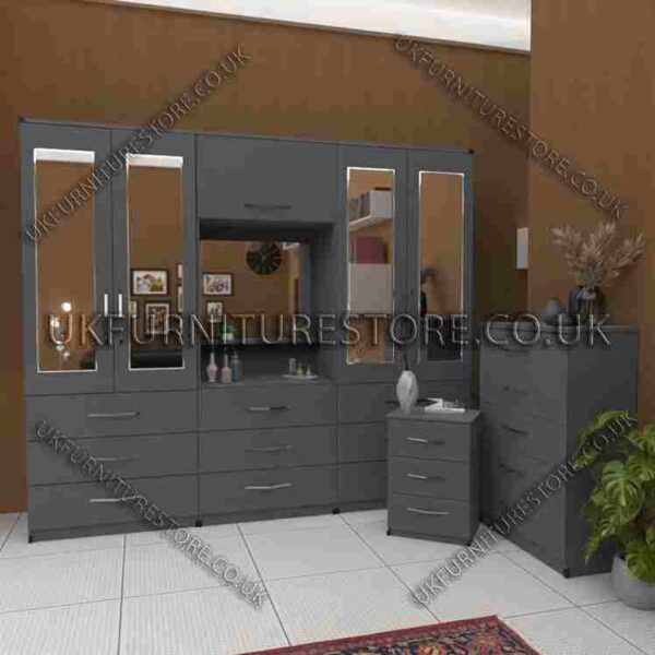 4-Door Wardrobe with Drawers & Bedside Cabinet