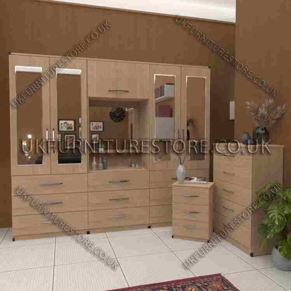 4-Door Wardrobe with Drawers & Bedside Cabinet
