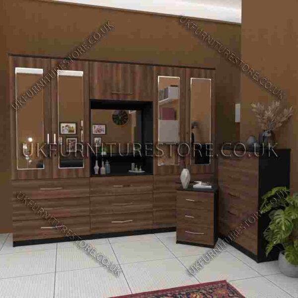 4-Door Wardrobe with Drawers & Bedside Cabinet