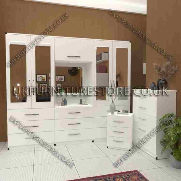 4-Door Wardrobe with Drawers & Bedside Cabinet