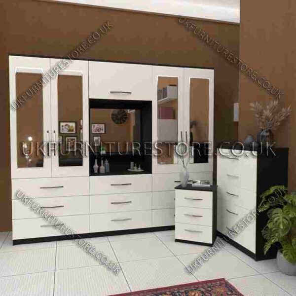 4-Door Wardrobe with Drawers & Bedside Cabinet